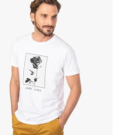 GEMO Tee-shirt homme avec motif rose sur lavant blanc vif