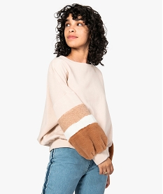 GEMO Sweat femme ample à manches duveteuses Beige