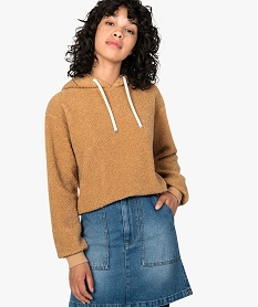 GEMO Sweat femme en maille bouclette à capuche Beige