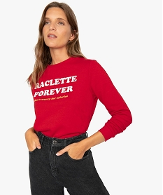 GEMO Sweat femme en molleton avec motif humoristique Rouge