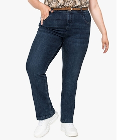 GEMO Jean femme bootcut en matière stretch avec ceinture tressée Bleu