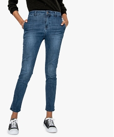 GEMO Jean femme coupe droite et taille haute Bleu