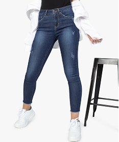 GEMO Jean femme coupe skinny avec marques dusure Gris