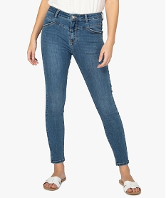 GEMO Jean femme coupe slim taille haute en coton stretch Bleu