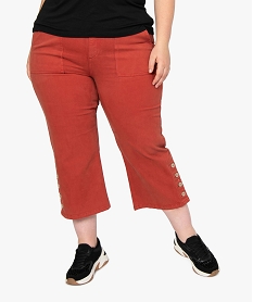 GEMO Pantalon femme longeur 78ème avec boutons sur les côtés Rouge