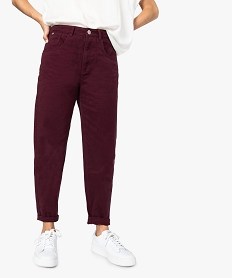 GEMO Pantalon femme carotte à taille haute en toile unie violet vif