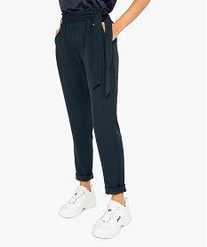 GEMO Pantalon femme fluide coupe carotte à taille élastiquée Bleu