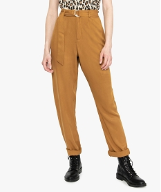 GEMO Pantalon femme coupe carotte en maille piquée fluide Orange