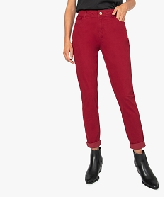 GEMO Pantalon femme stretch effet push-up avec zips décoratifs Rouge