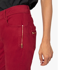 pantalon femme stretch effet push-up avec zips decoratifs rougeA149101_2