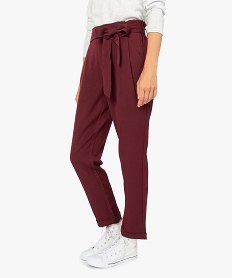 GEMO Pantalon femme fluide coupe carotte à taille élastiquée Rouge