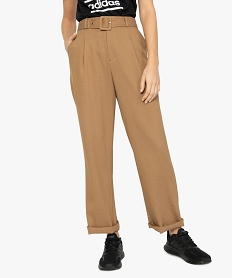 GEMO Pantalon femme large et fluide à ceinture amovible Beige