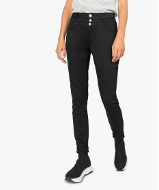 GEMO Pantalon femme uni coupe slim à taille originale Noir