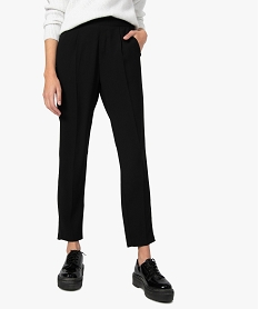 GEMO Pantalon femme en toile avec bande satinée sur les côtés Noir