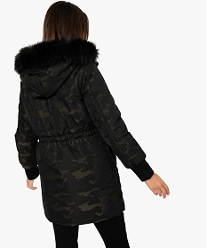 manteau femme matelasse motif camouflage avec capuche vertA151001_3