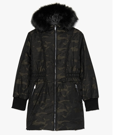 manteau femme matelasse motif camouflage avec capuche vertA151001_4