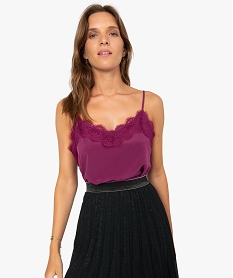 GEMO Blouse femme à fines bretelles et empiècements dentelle Violet