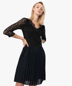 robe femme avec haut en dentelle et bas plisse noir robesA151701_1