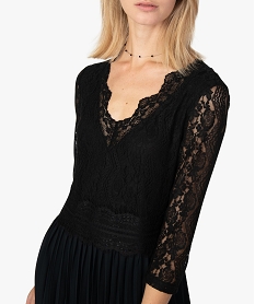 robe femme avec haut en dentelle et bas plisse noir robesA151701_2