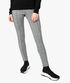 GEMO Leggings femme à motifs Prince de Galles avec couture sur lavant vert chine