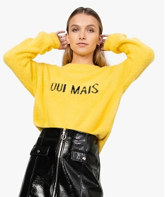 pull femme duveteux avec inscription contrastante jauneA153301_1