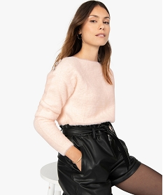 pull femme en maille duveteuse avec boutons decoratifs rose pullsA153701_1