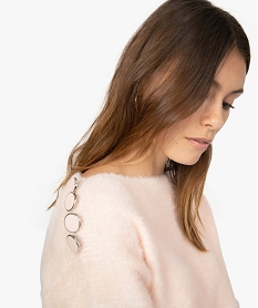 pull femme en maille duveteuse avec boutons decoratifs rose pullsA153701_2
