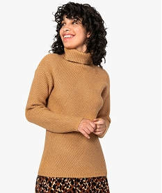 GEMO Pull femme en grosse maille avec col roulé Orange