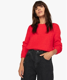 GEMO Pull femme à col rond en maille duveteuse Rouge