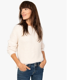 GEMO Pull femme  à col rond en maille duveteuse Rose