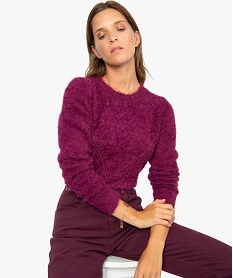 pull femme en maille poilue avec broderie perles de rocaille violetA154901_1