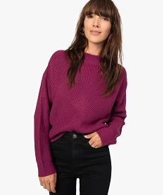 pull femme en grosse maille effet loose et col montant roseA155101_1