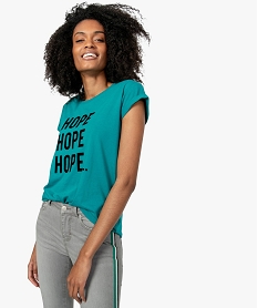 GEMO Tee-shirt femme avec inscription velours sur lavant vert standard