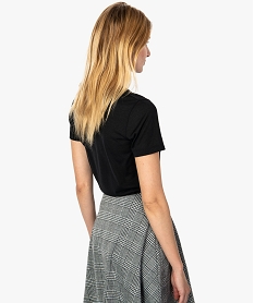 tee-shirt femme imprime a manches courtes et col v noirA158101_3