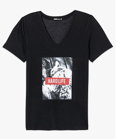 tee-shirt femme imprime a manches courtes et col v noirA158101_4