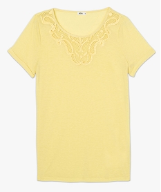 tee-shirt femme fluide a revers et plastron en dentelle jaune t-shirts manches courtesA159501_4