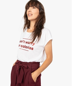 GEMO Tee-shirt femme spécial fête à message fantaisie en paillettes Beige