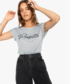 GEMO Tee-shirt femme spécial fête à message fantaisie en paillettes Gris