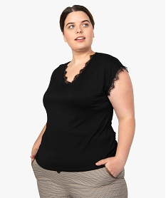 GEMO Tee-shirt femme grande taille sans manches avec finitions dentelle Noir