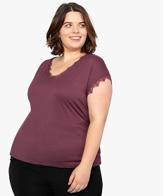 tee-shirt femme grande taille sans manches avec finitions dentelle violetA159901_1