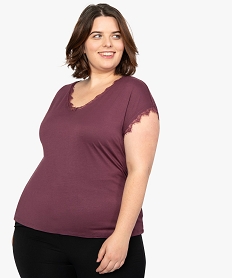 GEMO Tee-shirt femme grande taille sans manches avec finitions dentelle Violet