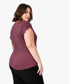 tee-shirt femme grande taille sans manches avec finitions dentelle violetA159901_3