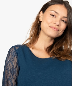 tee-shirt de grossesse a manches longues en dentelle en coton bio bleuA160201_2