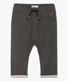 GEMO Pantalon bébé garçon doublé à carreaux et taille élastique Gris