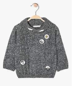 pull bebe garcon en maille chinee a col chale - lulu castagnette gris pullsA161401_1