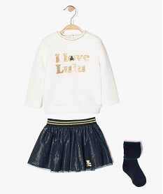 ensemble bebe fille sweat jupe collant lulu castagnette bleuA162501_1