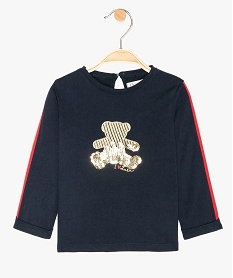 tee-shirt bebe fille avec motif en paillettes et sequins – lulu castagnette bleuA162901_1