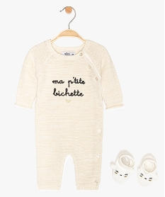 GEMO Ensemble bébé fille (2 pièces) : chaussons + pyjama en maille Blanc