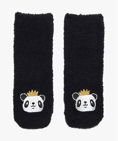 GEMO Chaussettes fille en maille peluche avec motif panda Noir