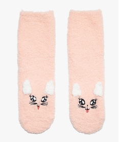 GEMO Chaussettes fille en maille peluche avec motif animal Rose